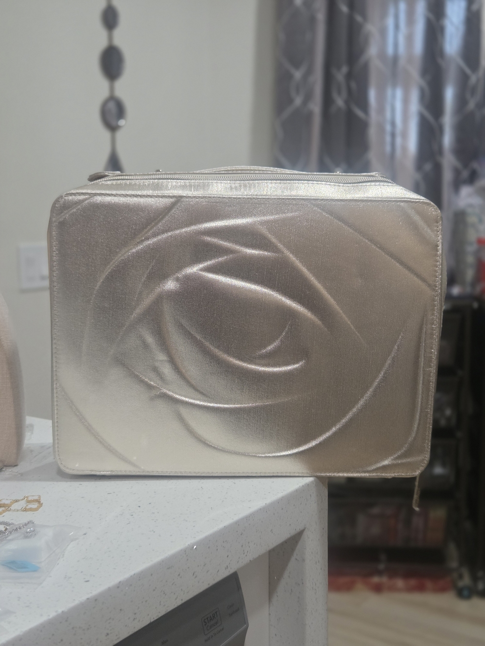 Lancome Shimmery Rose Embossed Cosmetic Travel Case - Metallic Pink